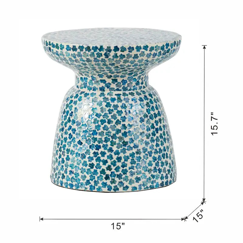 Mosaik-Beistellhocker und Beistelltisch aus Capiz-Muscheln
