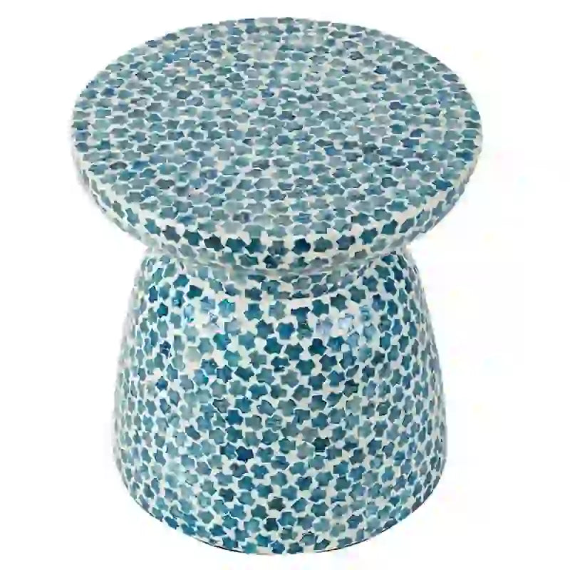 Sgabello decorativo e tavolino laterale in mosaico di madreperla