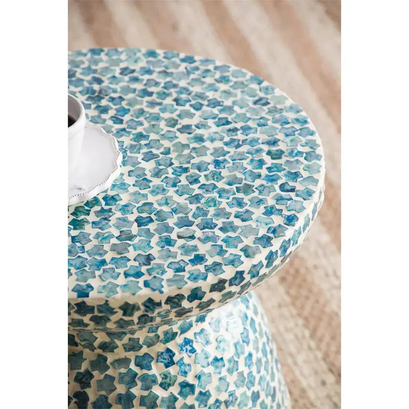 Sgabello decorativo e tavolino laterale in mosaico di madreperla
