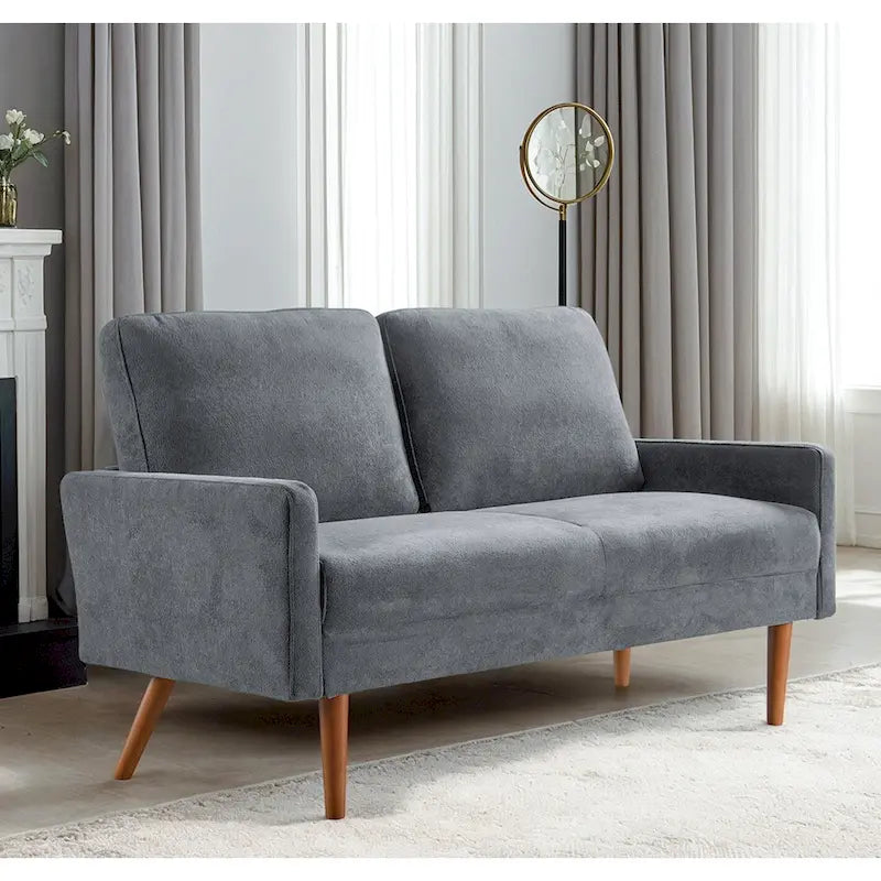 56 Zoll Samt-Zweisitzersofa mit 2 Sitzplätzen und konisch zulaufenden Holzbeinen für kleine Wohnzimmer