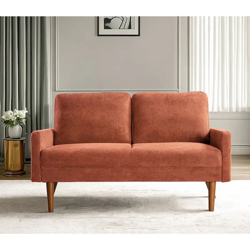 56 Zoll Samt-Zweisitzersofa mit 2 Sitzplätzen und konisch zulaufenden Holzbeinen für kleine Wohnzimmer