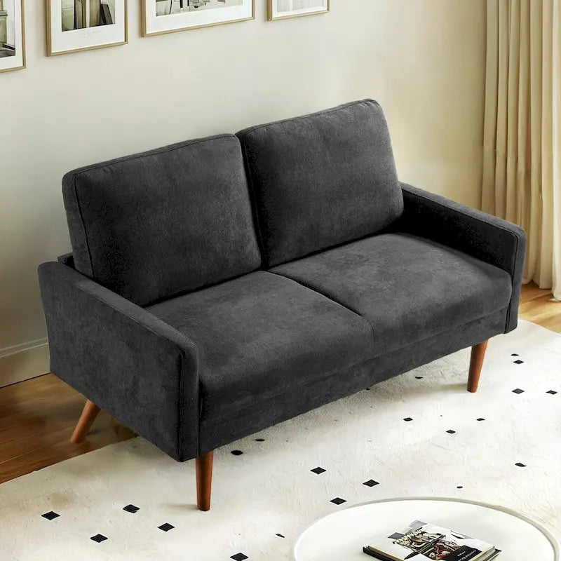 56 Zoll Samt-Zweisitzersofa mit 2 Sitzplätzen und konisch zulaufenden Holzbeinen für kleine Wohnzimmer