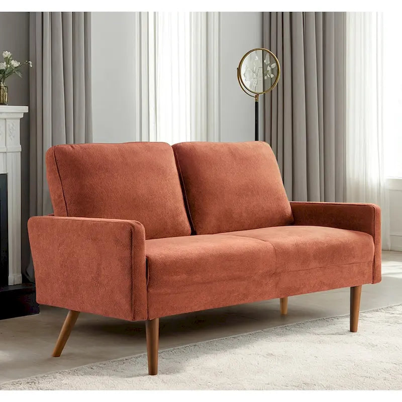 Aksamitna sofa dwuosobowa o szerokości 56 cali, kanapa 2-osobowa ze zwężanymi drewnianymi nogami do małych salonów