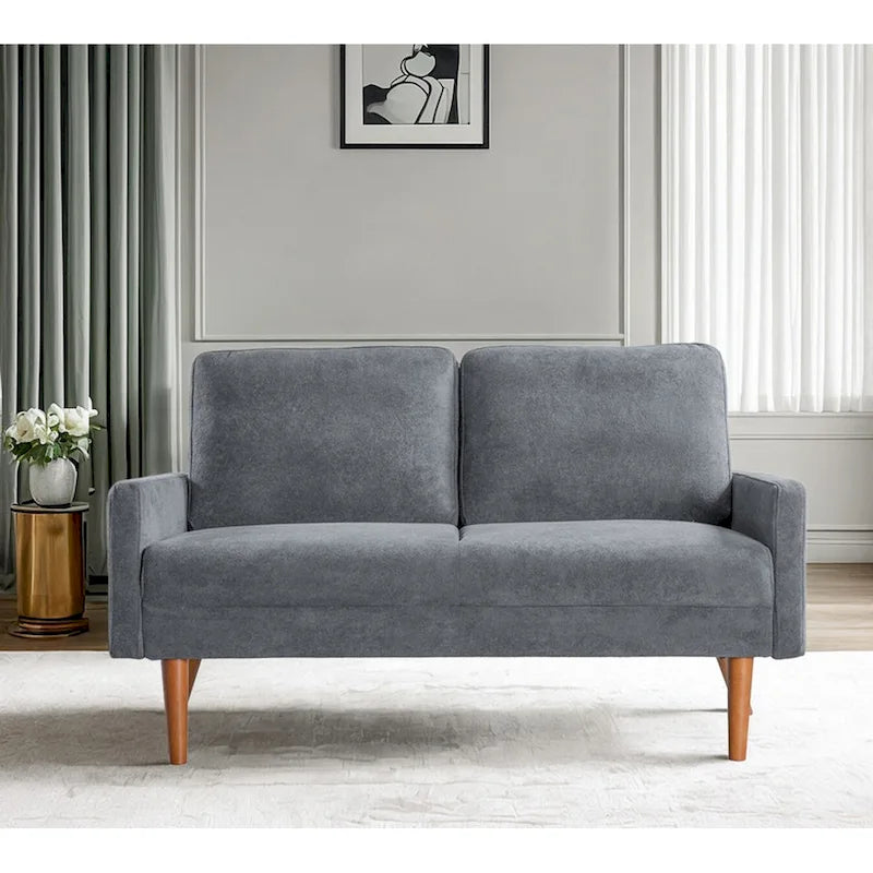 Aksamitna sofa dwuosobowa o szerokości 56 cali, kanapa 2-osobowa ze zwężanymi drewnianymi nogami do małych salonów