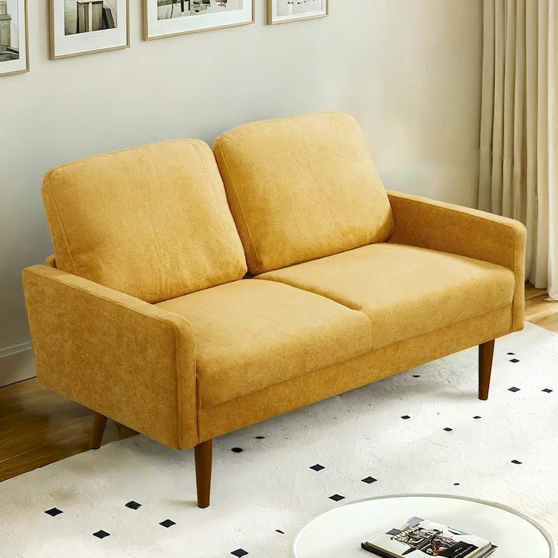 56 Zoll Samt-Zweisitzersofa mit 2 Sitzplätzen und konisch zulaufenden Holzbeinen für kleine Wohnzimmer