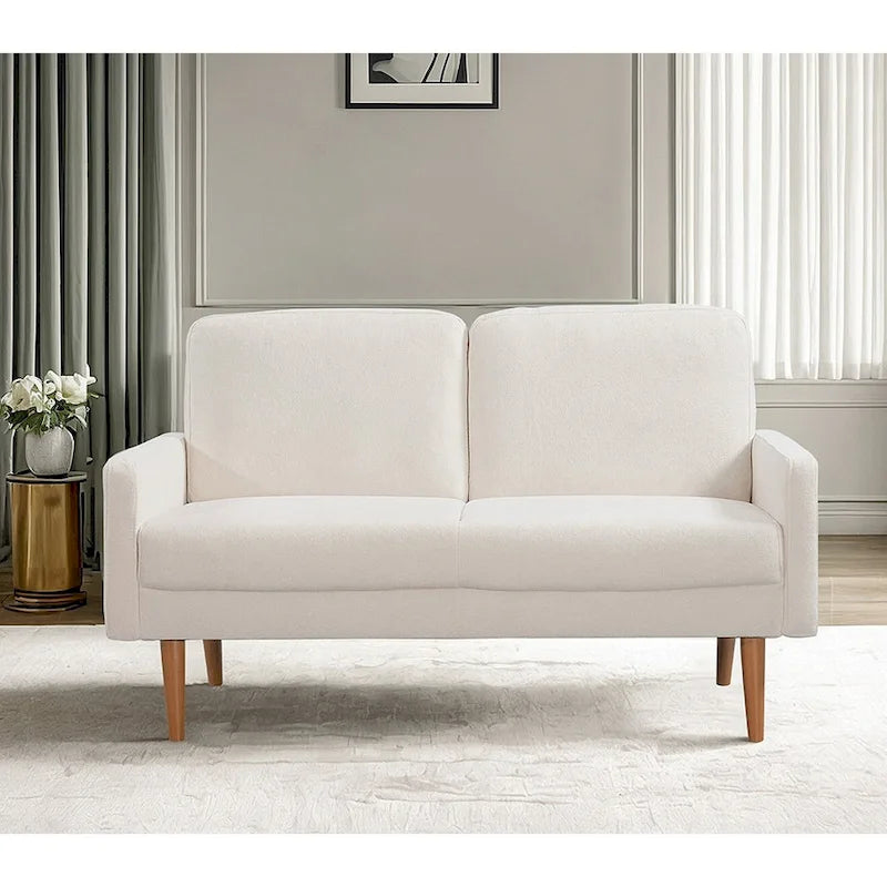 Aksamitna sofa dwuosobowa o szerokości 56 cali, kanapa 2-osobowa ze zwężanymi drewnianymi nogami do małych salonów