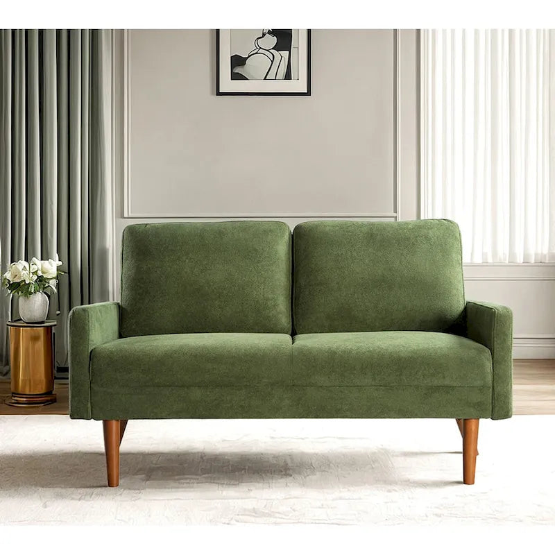 Aksamitna sofa dwuosobowa o szerokości 56 cali, kanapa 2-osobowa ze zwężanymi drewnianymi nogami do małych salonów