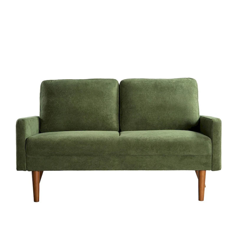 Aksamitna sofa dwuosobowa o szerokości 56 cali, kanapa 2-osobowa ze zwężanymi drewnianymi nogami do małych salonów