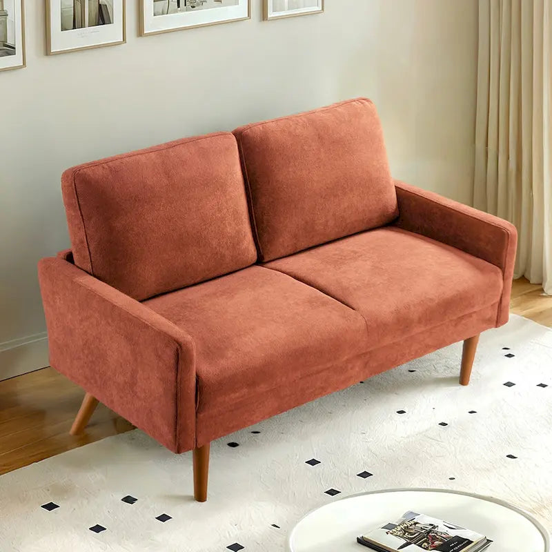 Aksamitna sofa dwuosobowa o szerokości 56 cali, kanapa 2-osobowa ze zwężanymi drewnianymi nogami do małych salonów