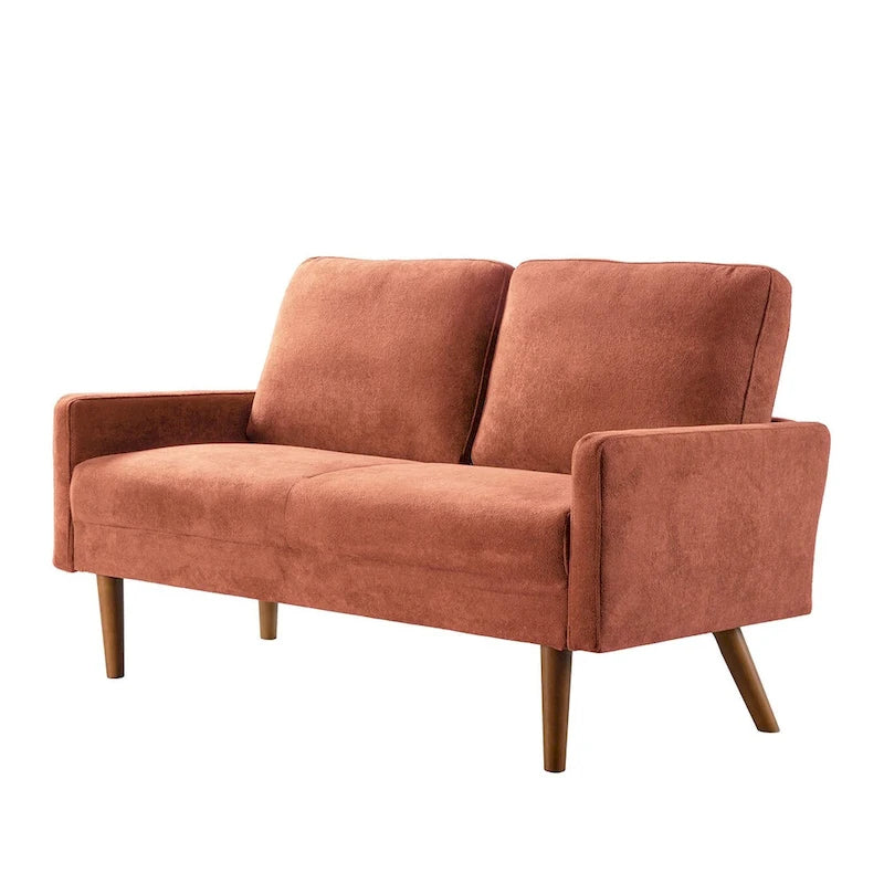 Aksamitna sofa dwuosobowa o szerokości 56 cali, kanapa 2-osobowa ze zwężanymi drewnianymi nogami do małych salonów