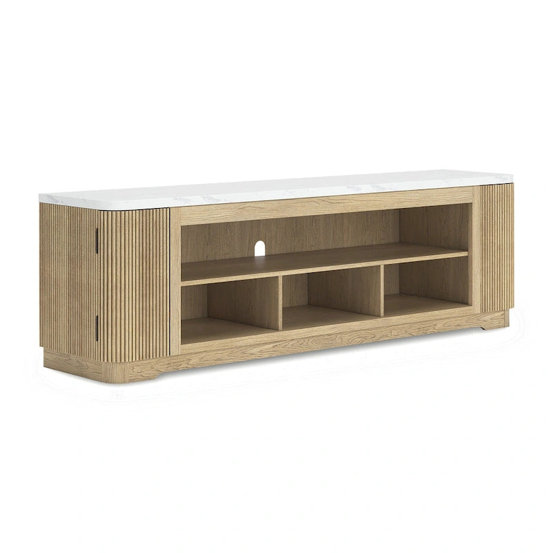 Meuble TV cannelé avec plateau imitation marbre