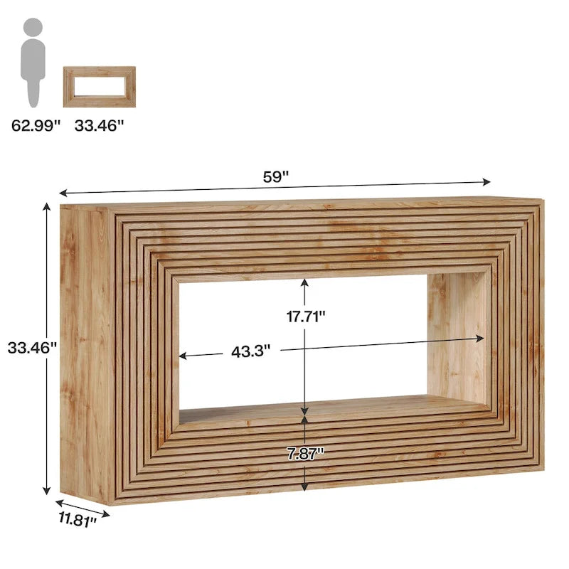 Konsolentisch aus geriffeltem Holz mit Stauraum