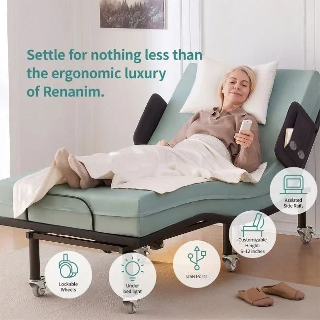 Verstellbarer Bettrahmen mit 6-Zoll-Memory-Foam-Matratze und Seitenschienen
