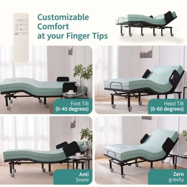 Verstellbarer Bettrahmen mit 6-Zoll-Memory-Foam-Matratze und Seitenschienen