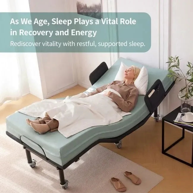 Adjustable Bed Frame with 6-Inch Memory Foam Mattress and Side Rails