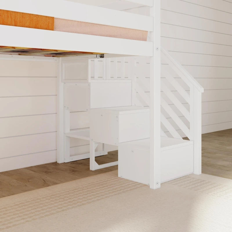 Letto singolo rialzato basso con scivolo, scale e tenda da gioco