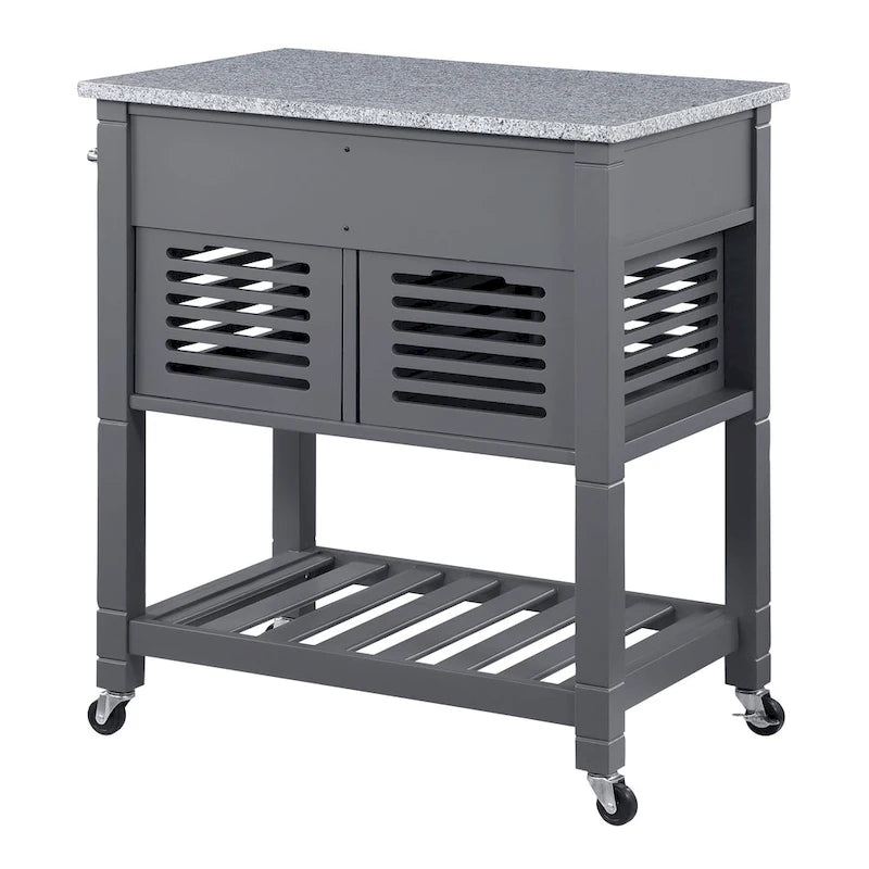 Rolling Kitchen Cart with Granite Top, Solid Wood Island with Drawers, Storage and Locking Casters