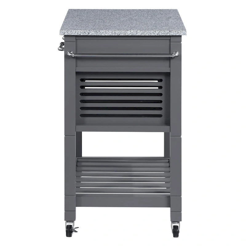 Rolling Kitchen Cart with Granite Top, Solid Wood Island with Drawers, Storage and Locking Casters