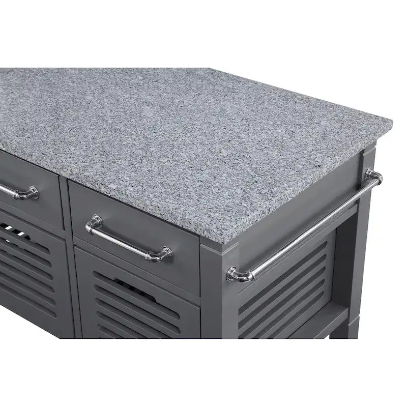 Rolling Kitchen Cart with Granite Top, Solid Wood Island with Drawers, Storage and Locking Casters