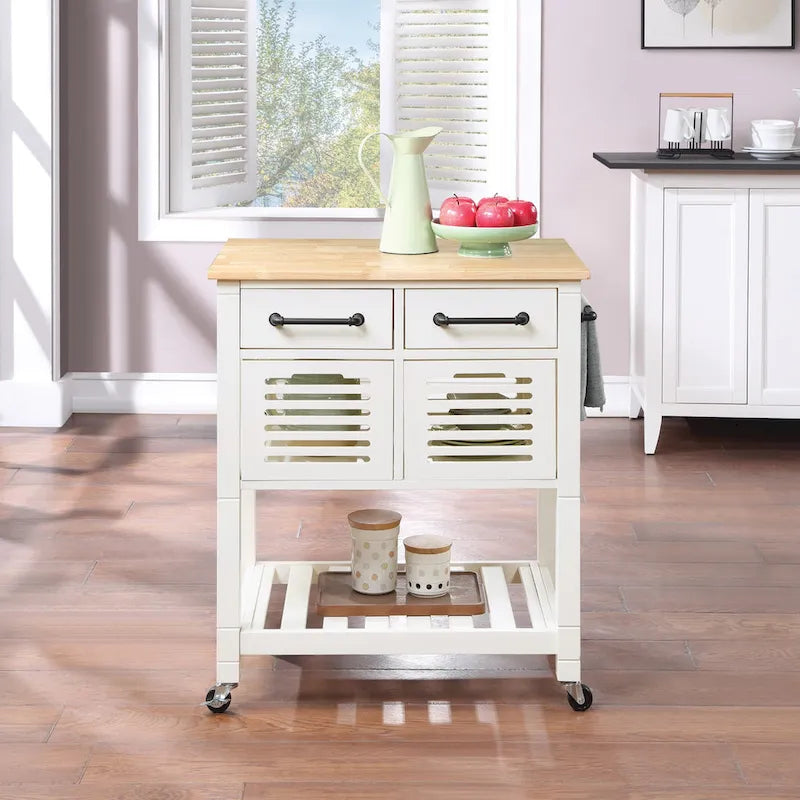 Rolling Kitchen Cart with Granite Top, Solid Wood Island with Drawers, Storage and Locking Casters