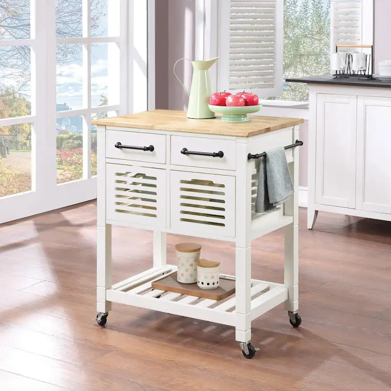 Rolling Kitchen Cart with Granite Top, Solid Wood Island with Drawers, Storage and Locking Casters