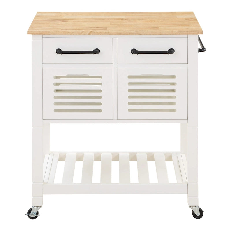 Rolling Kitchen Cart with Granite Top, Solid Wood Island with Drawers, Storage and Locking Casters