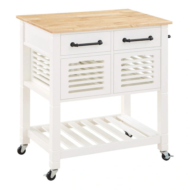 Rolling Kitchen Cart with Granite Top, Solid Wood Island with Drawers, Storage and Locking Casters