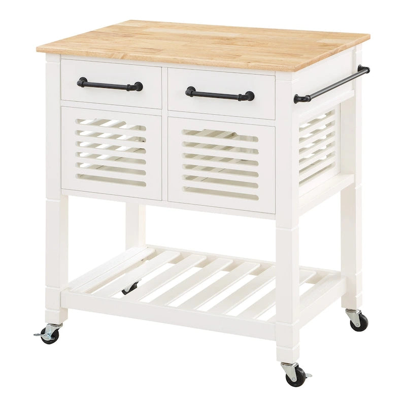 Rolling Kitchen Cart with Granite Top, Solid Wood Island with Drawers, Storage and Locking Casters
