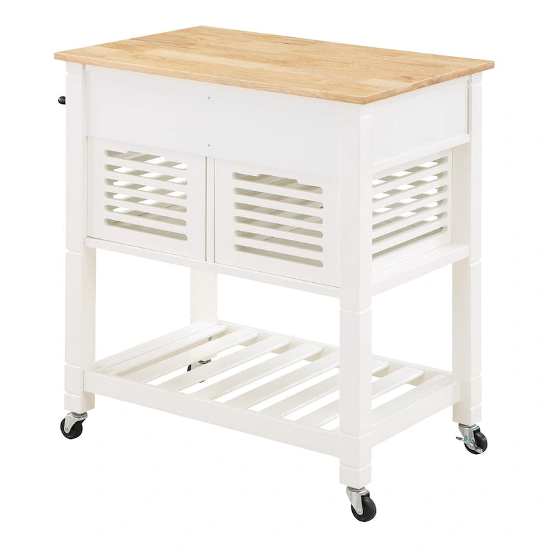 Rolling Kitchen Cart with Granite Top, Solid Wood Island with Drawers, Storage and Locking Casters