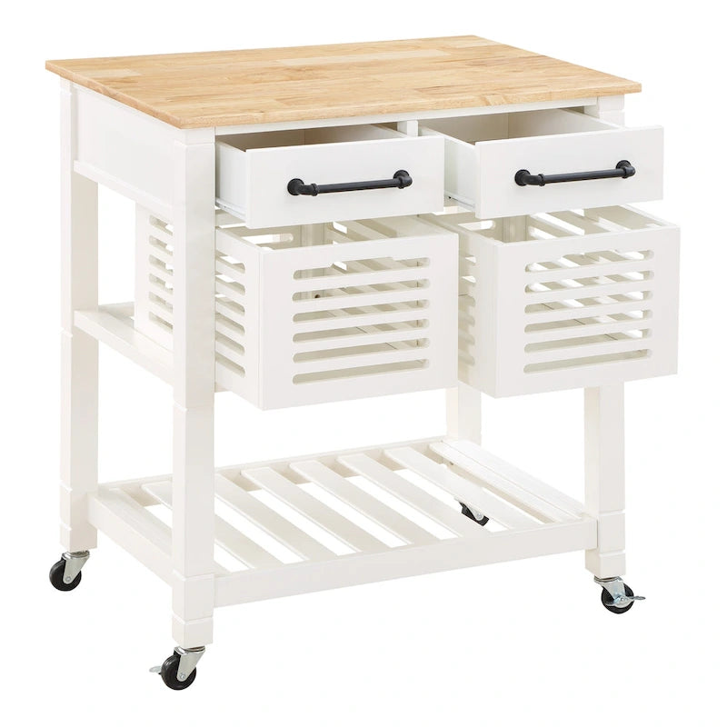 Rolling Kitchen Cart with Granite Top, Solid Wood Island with Drawers, Storage and Locking Casters