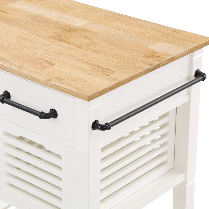 Rolling Kitchen Cart with Granite Top, Solid Wood Island with Drawers, Storage and Locking Casters