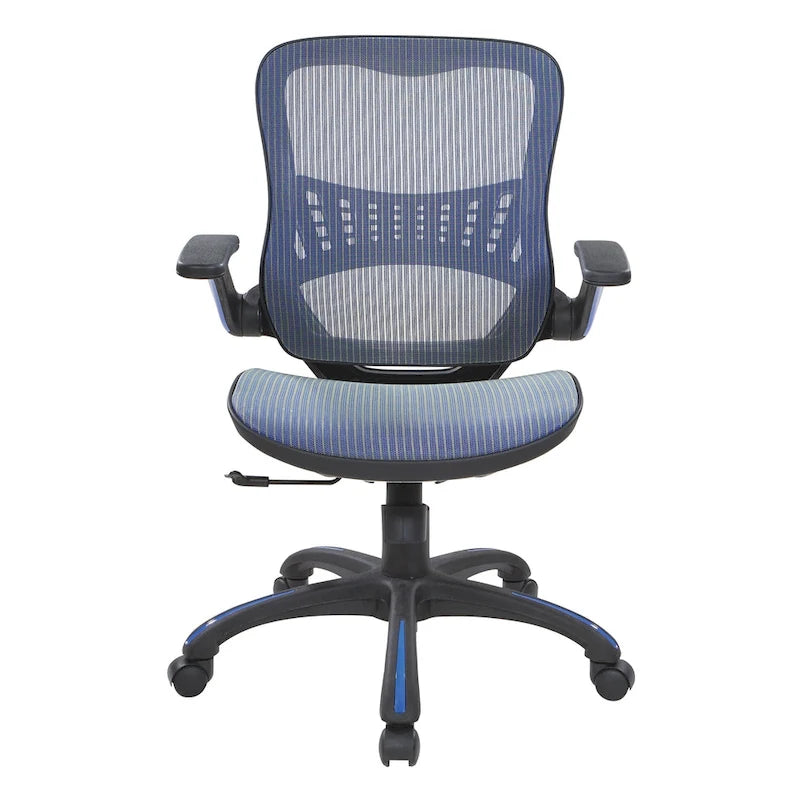 Atmungsaktiver Bürostuhl aus Netzstoff mit Lordosenstütze, verstellbarer Höhe, arretierbarer Neigefunktion und hochklappbaren Armlehnen