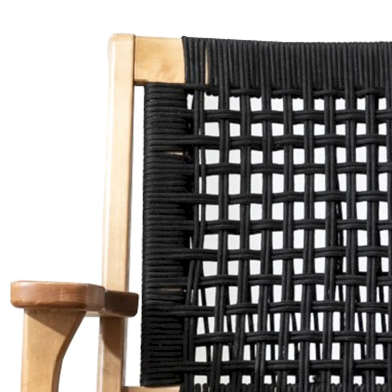 Accentstoel met gevlochten touw, frame van massief berkenhout en rechte armleuningen, bruin en zwart