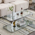 44 Inch Rectangular Glass Coffee Table with Lower Shelf and Chrome Frame