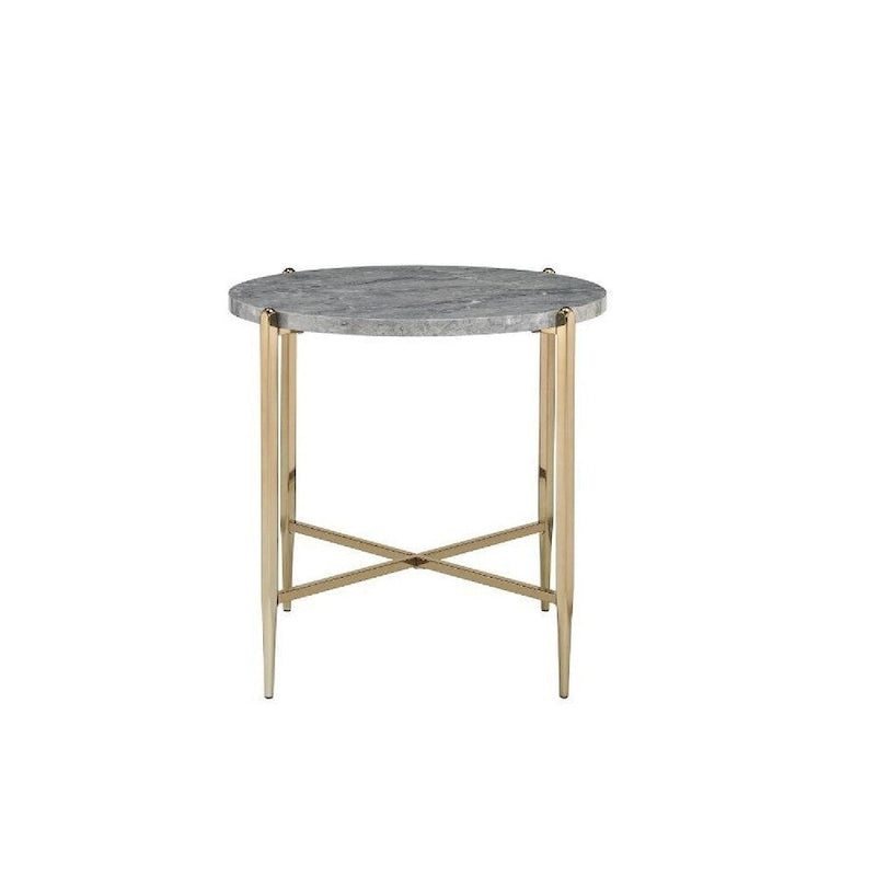 Table d’appoint ovale aspect marbre avec piètement en X doré