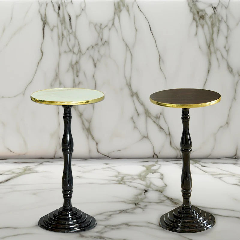 Round Marble-Look Pedestal Side Table
