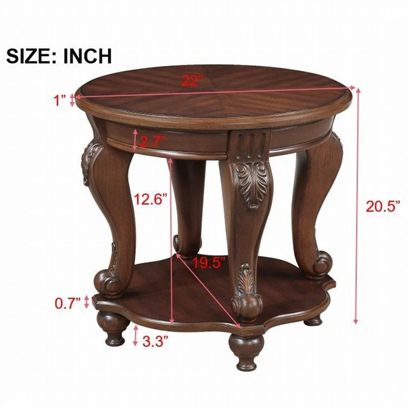 Ronde houten bijzettafel met onderste plank