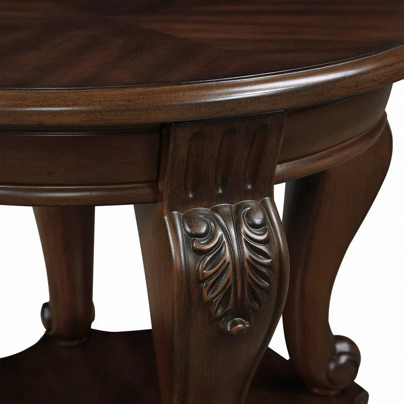 Ronde houten bijzettafel met onderste plank