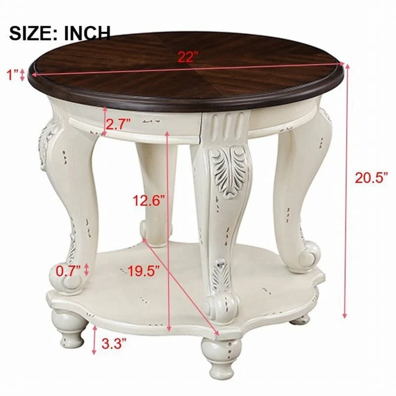 Ronde houten bijzettafel met onderste plank