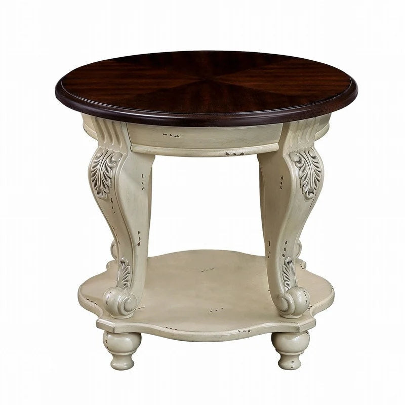 Ronde houten bijzettafel met onderste plank