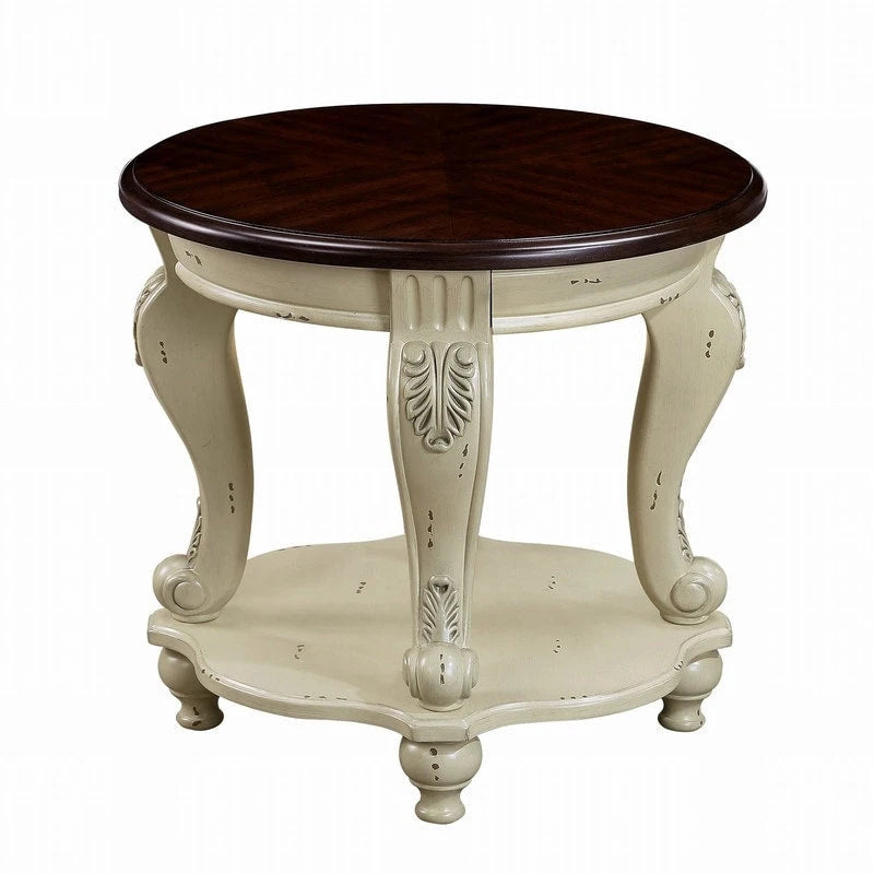 Ronde houten bijzettafel met onderste plank