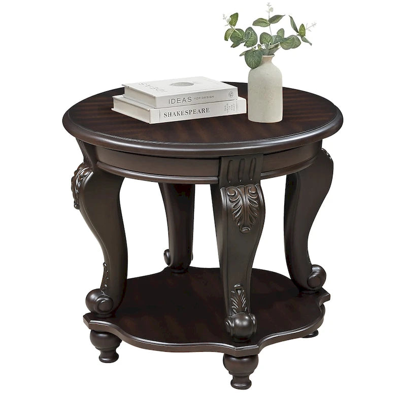 Ronde houten bijzettafel met onderste plank
