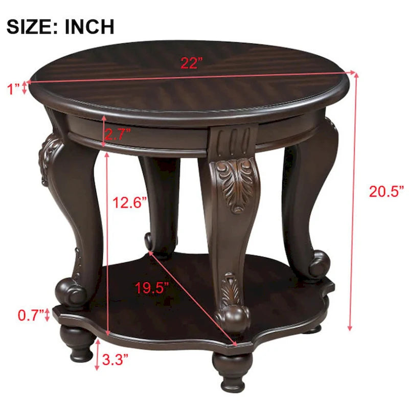 Ronde houten bijzettafel met onderste plank
