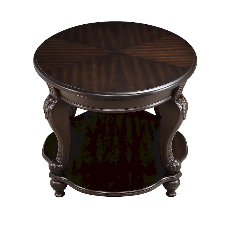Ronde houten bijzettafel met onderste plank