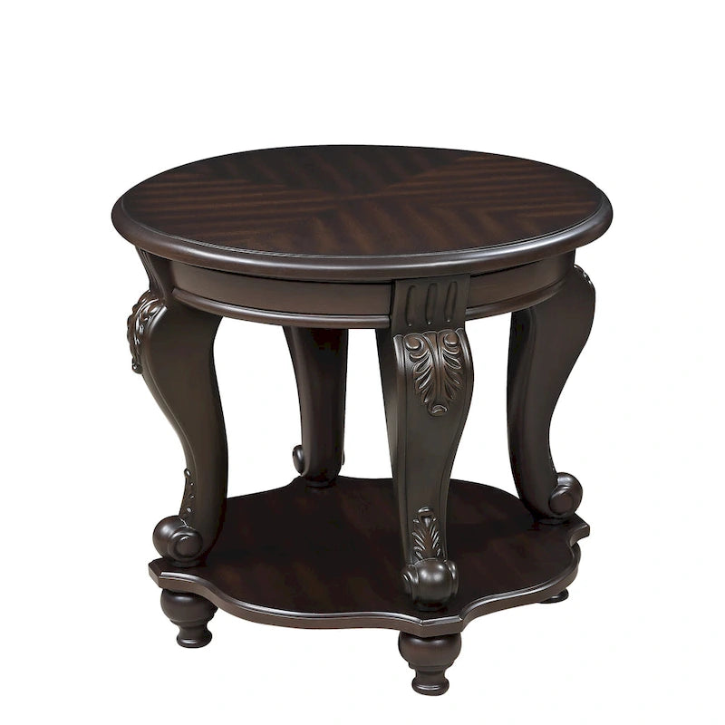 Ronde houten bijzettafel met onderste plank