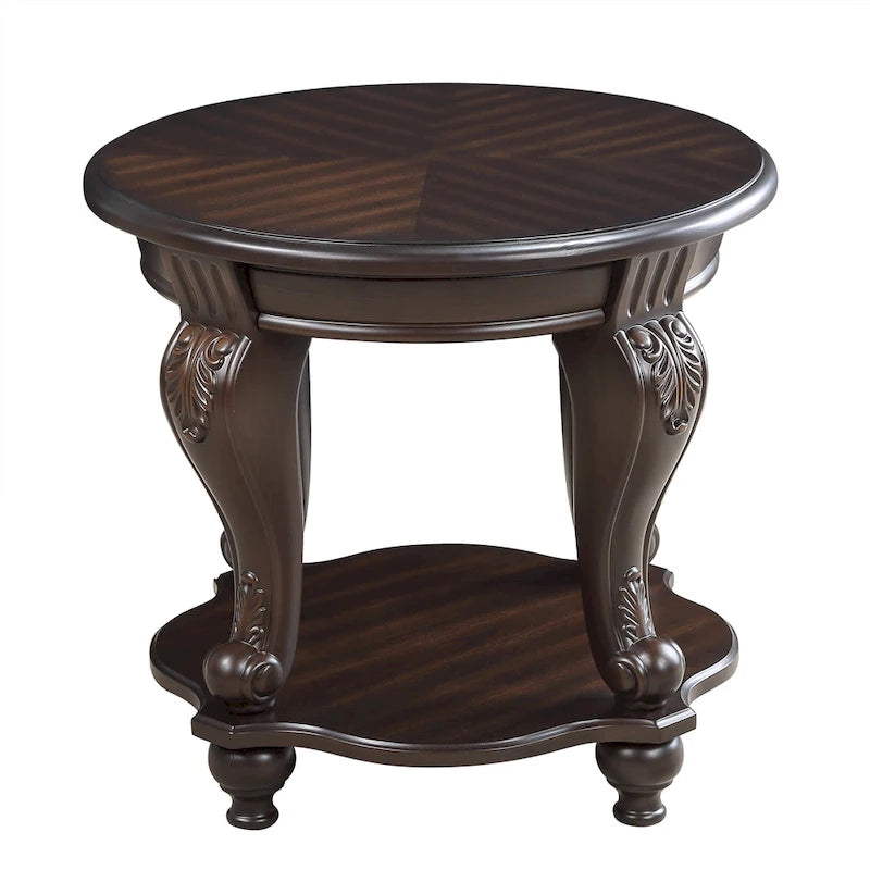 Ronde houten bijzettafel met onderste plank