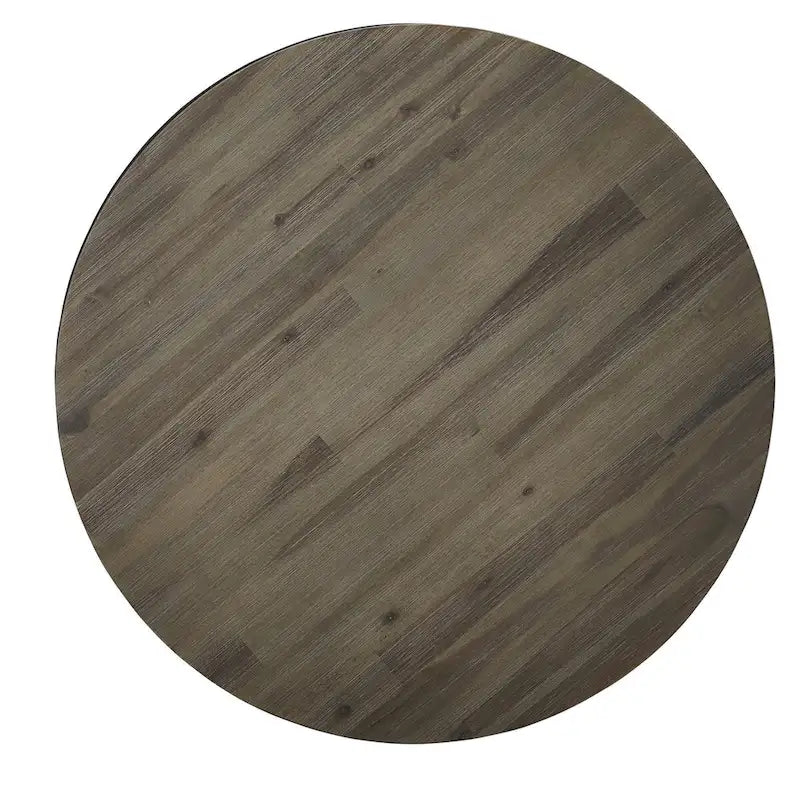 Tavolino da caffè rotondo da 40 pollici in legno massello di acacia con ripiano contenitore e struttura in metallo nero, grigio slavato