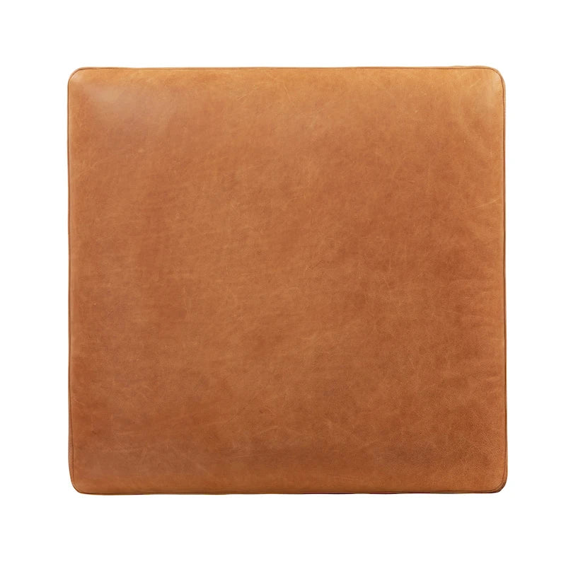 29 Zoll quadratischer Hocker aus Vollnarbenleder in Cognac mit Beinen aus Massivholz