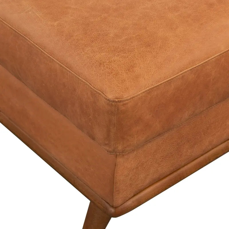29 Zoll quadratischer Hocker aus Vollnarbenleder in Cognac mit Beinen aus Massivholz