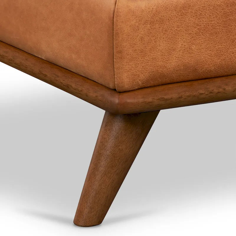 29 Zoll quadratischer Hocker aus Vollnarbenleder in Cognac mit Beinen aus Massivholz